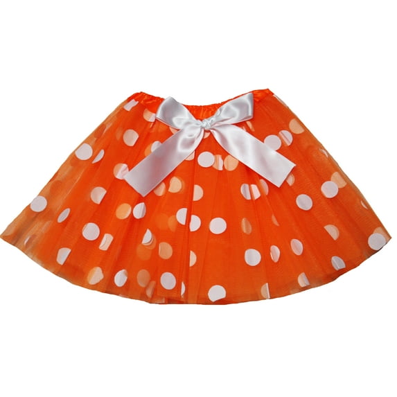 Petitebelle Polka Dots Lady Tulle Tutu (Orange(White Bow), One Size)