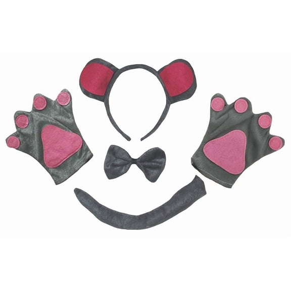 Petitebelle Raccoon Headband Bowtie Tail Glove 4pc Costume (Gray, 5-10 Years)