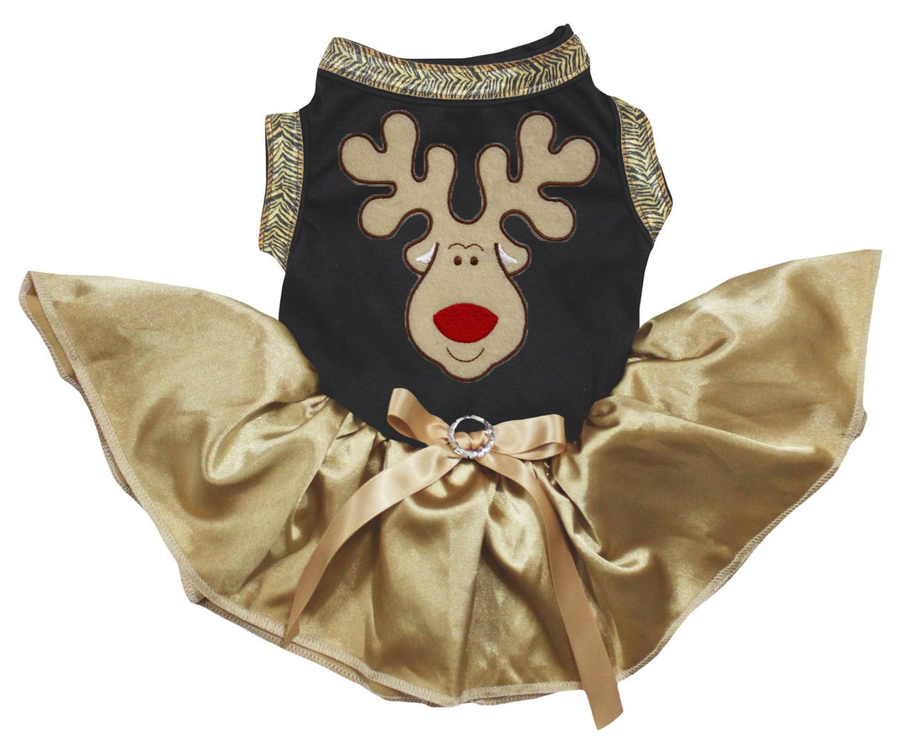 Petitebelle Reindeer Face Puppy Dog Dress (Black/Gold, Medium)