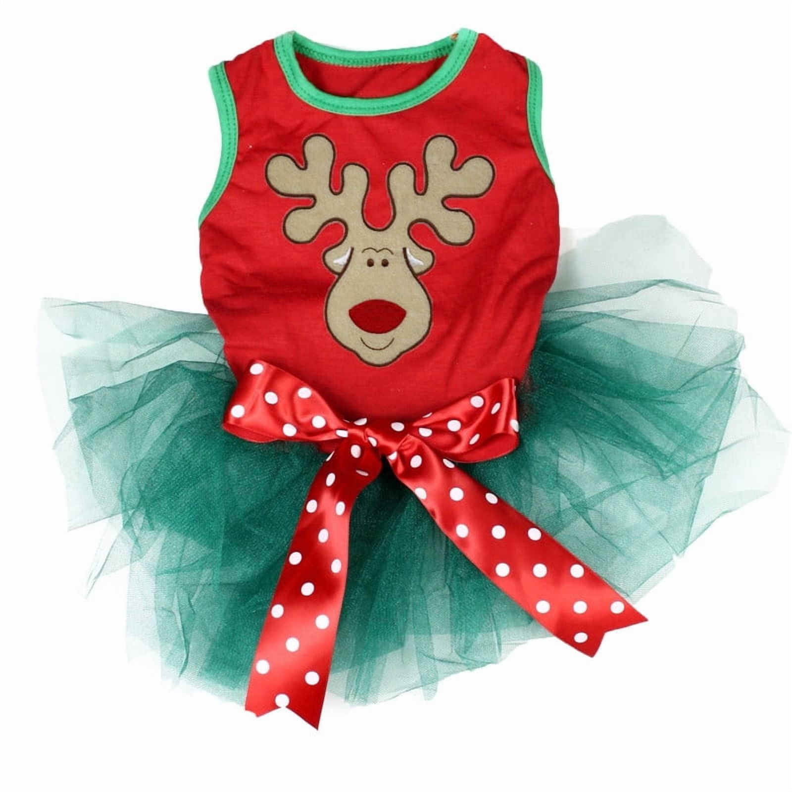 Petitebelle Reindeer Face Puppy Dog Dress (Red/Green, XX-Large)
