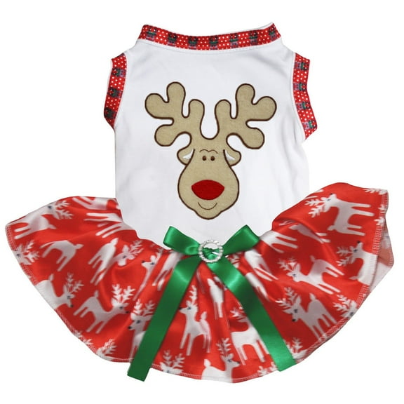 Petitebelle Reindeer Face Puppy Dog Dress (White/Red Deers-2, XX-Large)