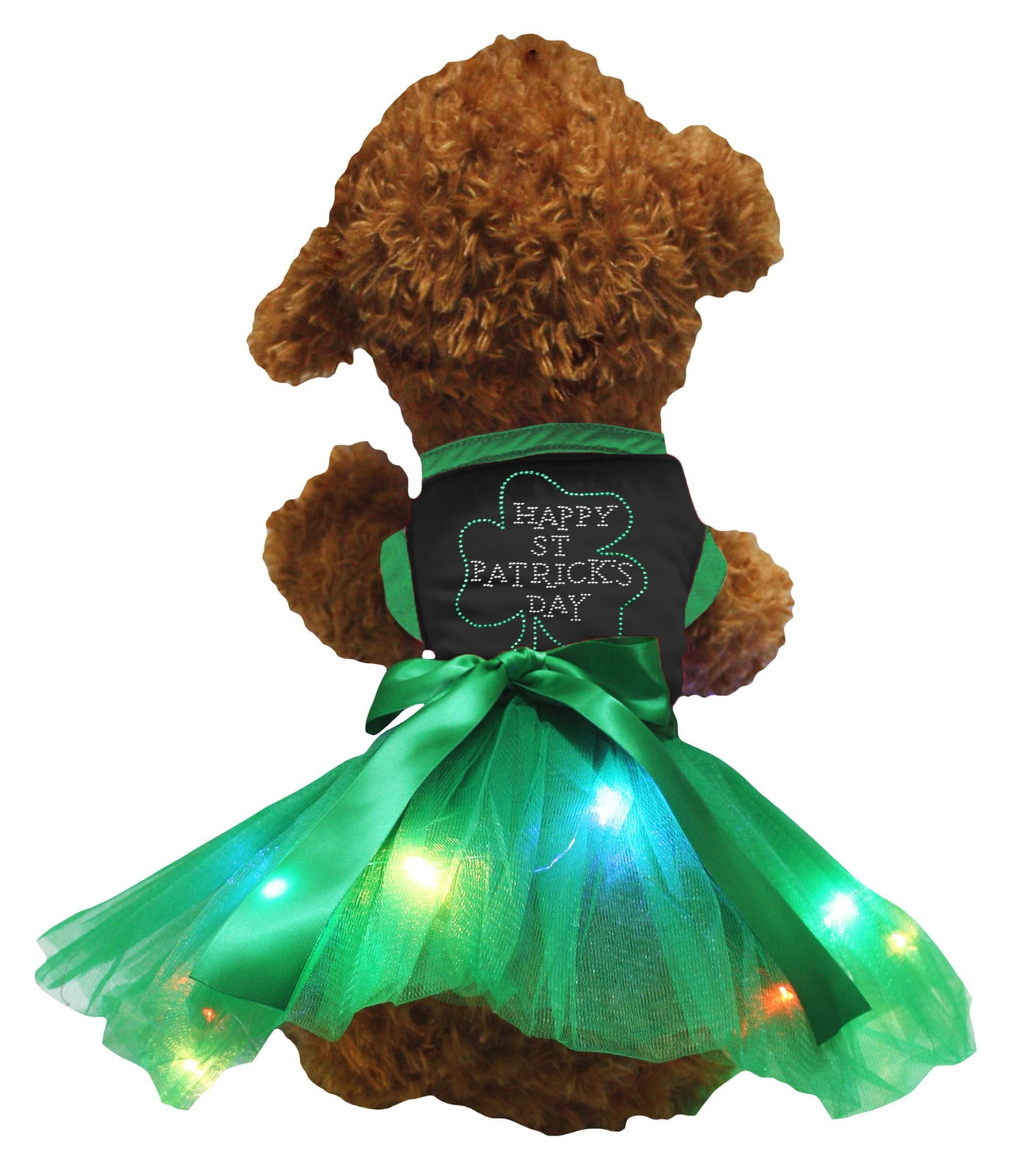 Petitebelle Rhinestone Happy St Patrick's Day Puppy Dog Dress (Black/Green LED, XXX-Large)