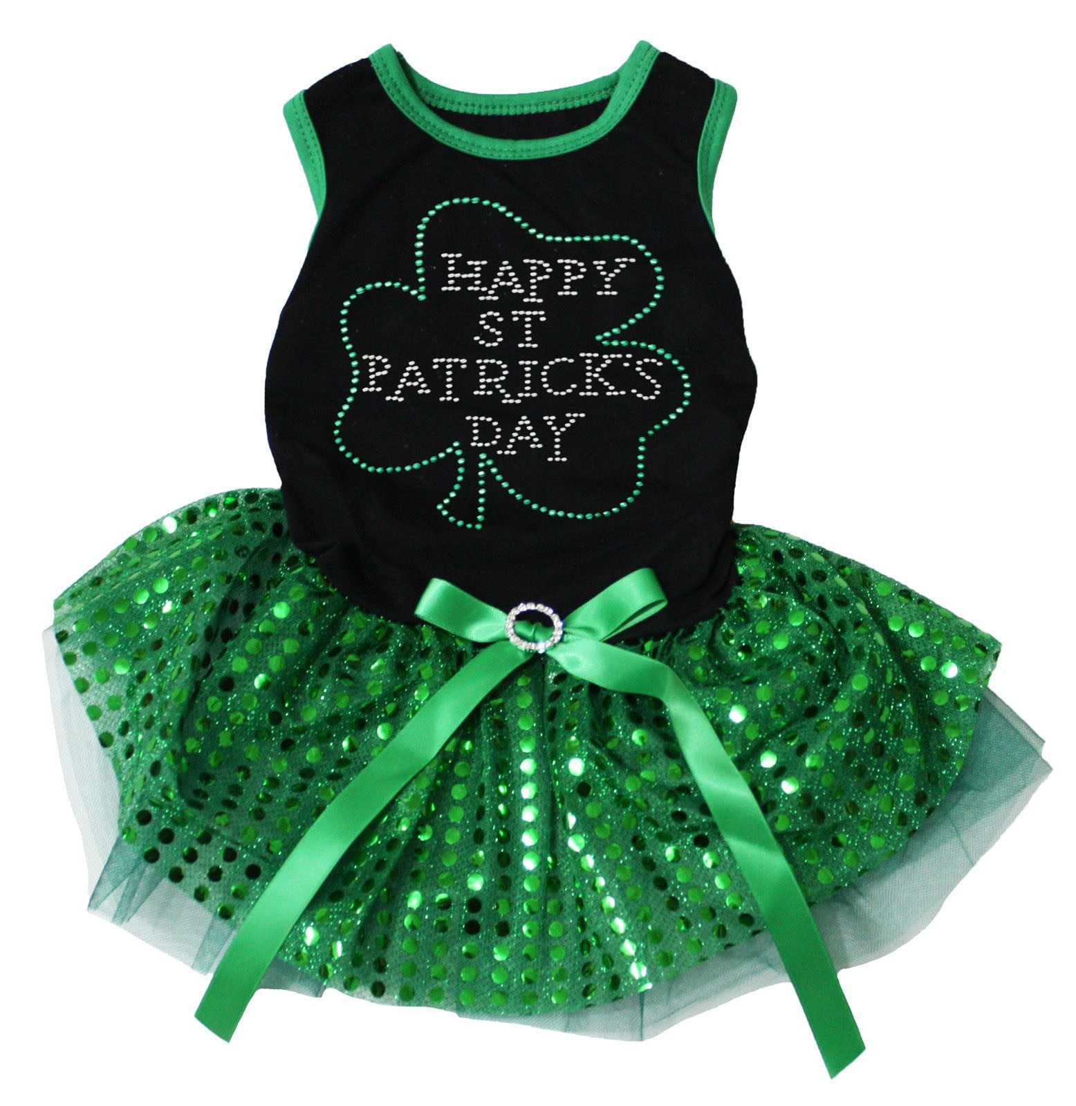 Petitebelle Rhinestone Happy St Patrick's Day Puppy Dog Dress (Black/Green Sequins, XX-Large)