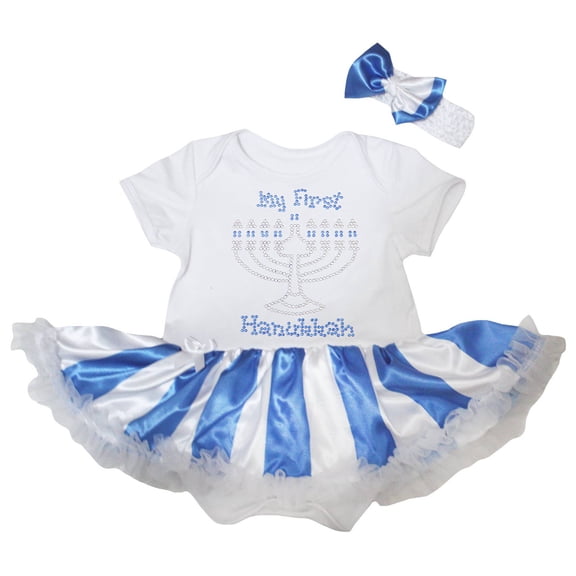 Petitebelle Rhinestones My First Hanukkah Baby Dress Nb-18m (White/Stripes, 12-18 Months)