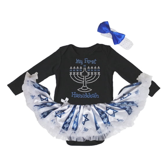 Petitebelle Rhinestones My First Hanukkah L/s Baby Dress Nb-18m (Black/Hanukkah, 6-12 Months)