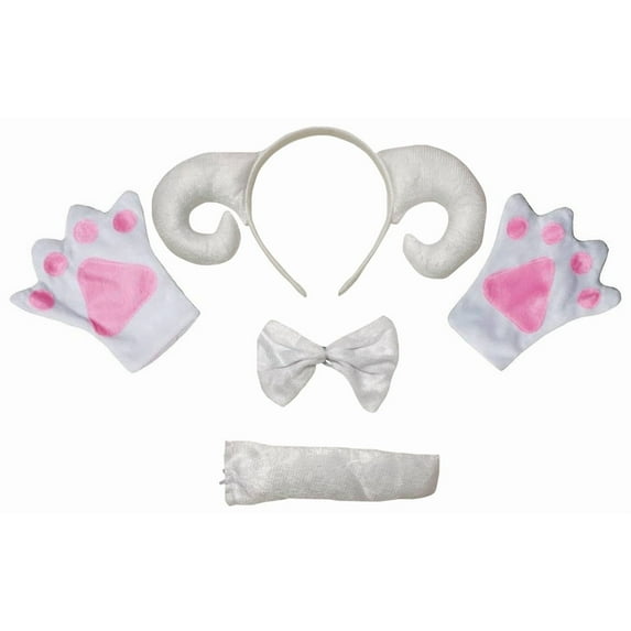 Petitebelle Sheep Headband Bowtie Tail Glove 4pc Costume (White, 5-10 Years)