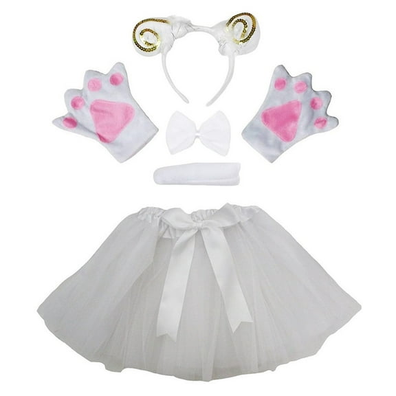 Petitebelle Sheep Headband Bowtie Tail Gloves Tutu 5pc Costume (Gold, 5-10 Years)