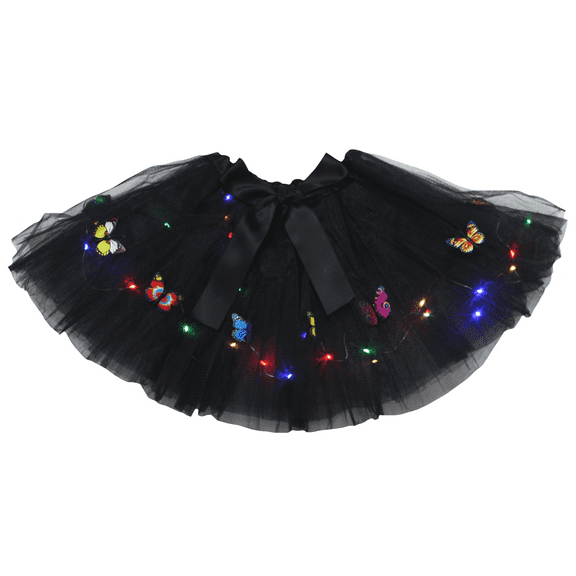 Petitebelle Single Color Butterfly Led Lights Lady Tulle Tutu (Black, One Size)