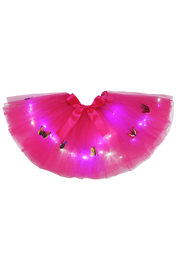 Petitebelle Single Color Butterfly Led Lights Lady Tulle Tutu (Hot Pink, One Size)