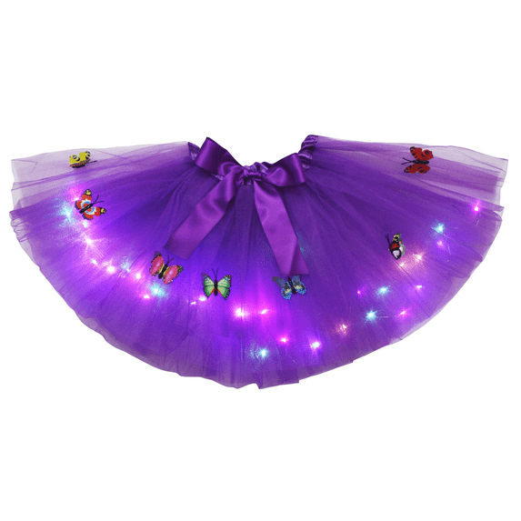 Petitebelle Single Color Butterfly Led Lights Lady Tulle Tutu (Purple, One Size)