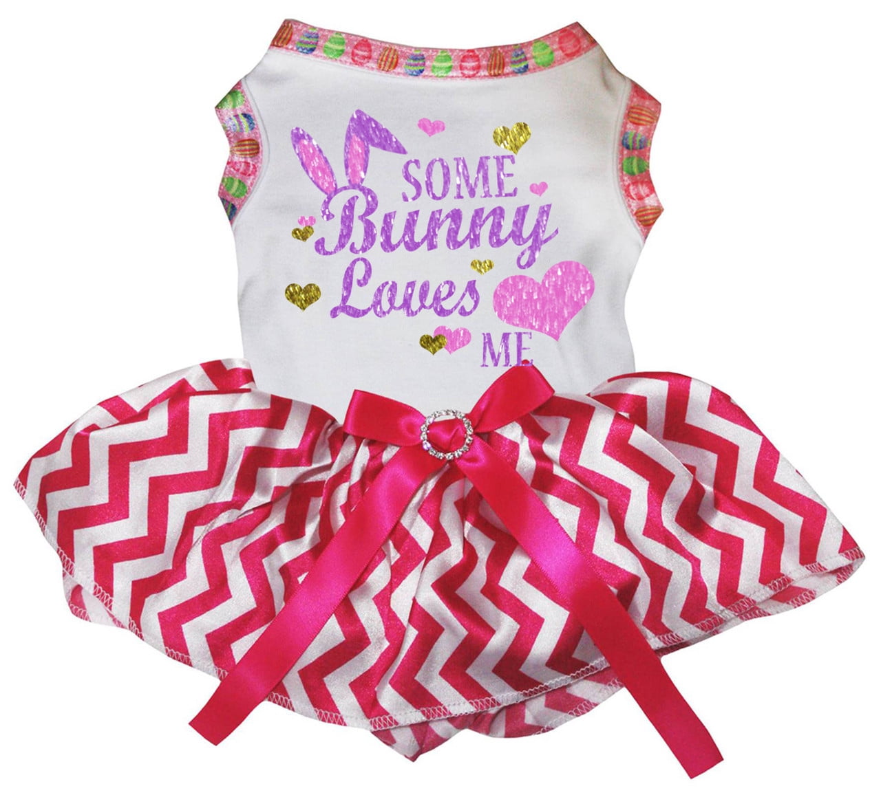 Petitebelle Some Bunny Loves Me Heart Puppy Dog Dress (White/Hot Pink ...