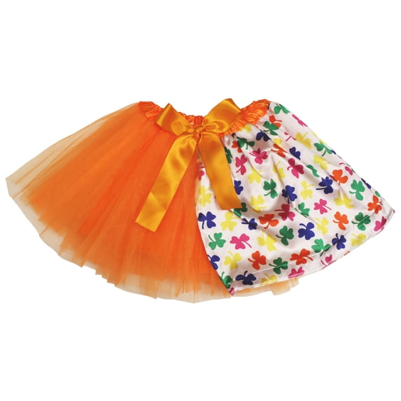 Petitebelle St Patrick's Day Theme Lady Tulle Tutu (Orange/Clovers, One Size)