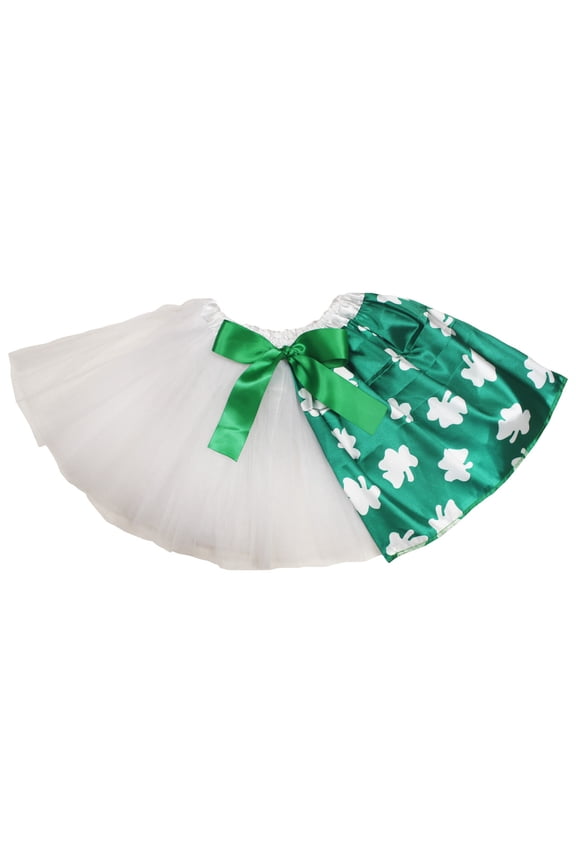 Petitebelle St Patrick's Day Theme Lady Tulle Tutu (White/Clovers, One Size)