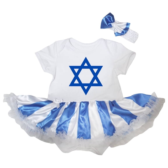 Petitebelle Star of David Baby Dress Nb-18m (White/Blue White Stripes, 3-6 Months)