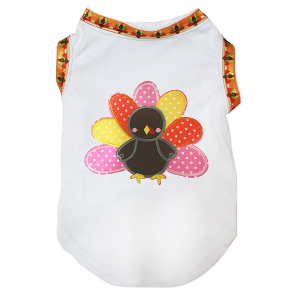 Petitebelle Thanksgiving Turkey Dog Shirt Rainbow Puppy Outfit Cat Dogs Pet(White/Turkeys, Small)
