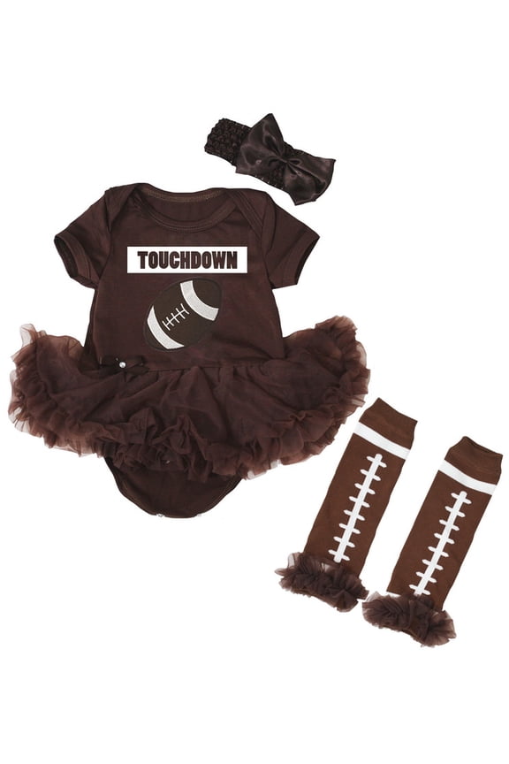 Petitebelle Touchdown Football Baby Dress Leg Warmer Nb-18m (Brown/Brown, 6-12 Months)