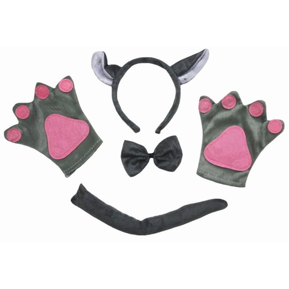 Petitebelle Wolf Headband Bowtie Tail Glove 4pc Costume (Gray, 5-10 Years)