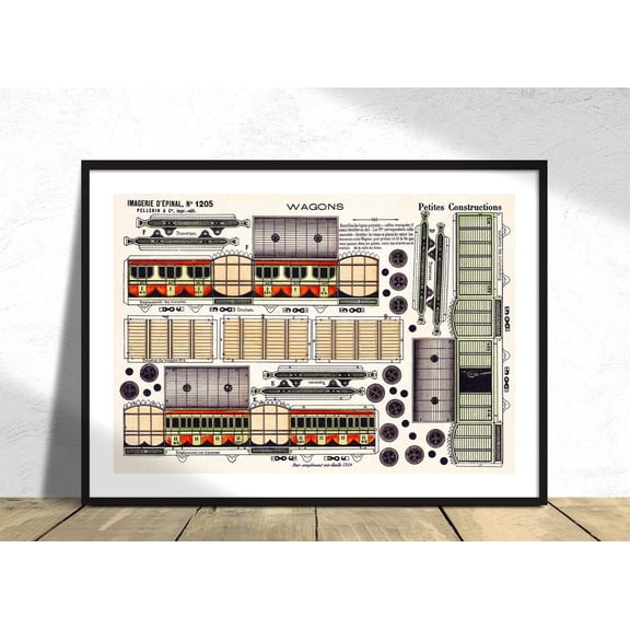 Petites Constructions Wagons Imagerie Pellerin 2 Retro Poster Vintage Wall Dec Train Locomotive Railway Lover, Unframed Paper Poster 8x10in