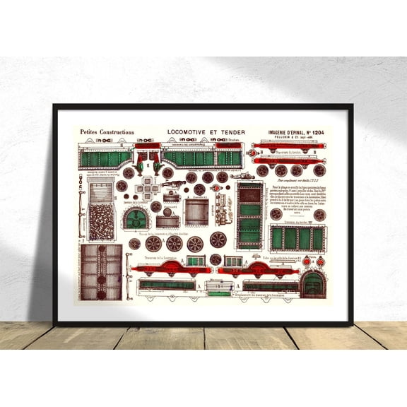 Petites Constructions Wagons Imagerie Pellerin Retro Vintage Wall Dec Train Locomotive Railway Lover Unframed Paper Print
