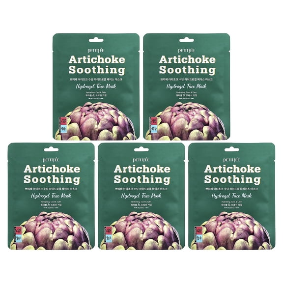 Petitfee Artichoke Soothing, Hydrogel Beauty Face Mask, 5 Sheets, 1.12 oz (32 g) Each