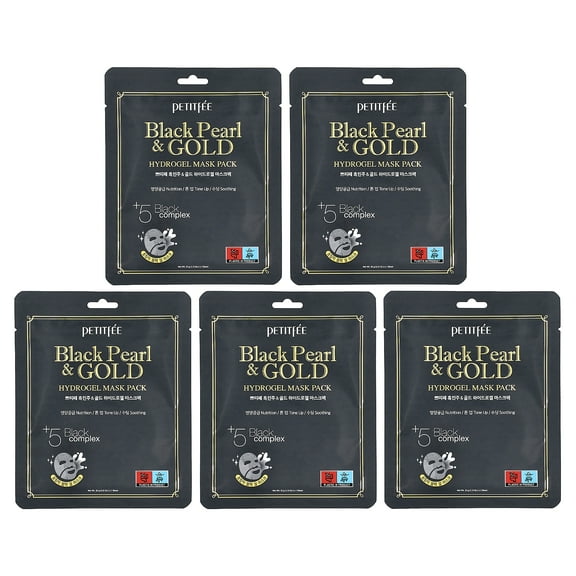 Petitfee Black Pearl & Gold Hydrogel Beauty Mask Pack, 5 Sheets, 1.12 oz (32 g) Each
