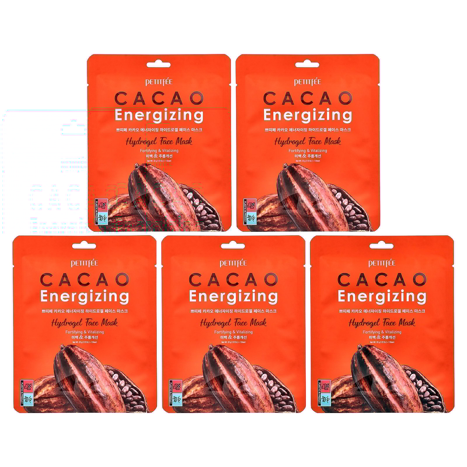 Petitfee Cacao Energizing, Hydrogel Face Beauty Mask, 5 Pack, 1.12 oz (32 g) Each