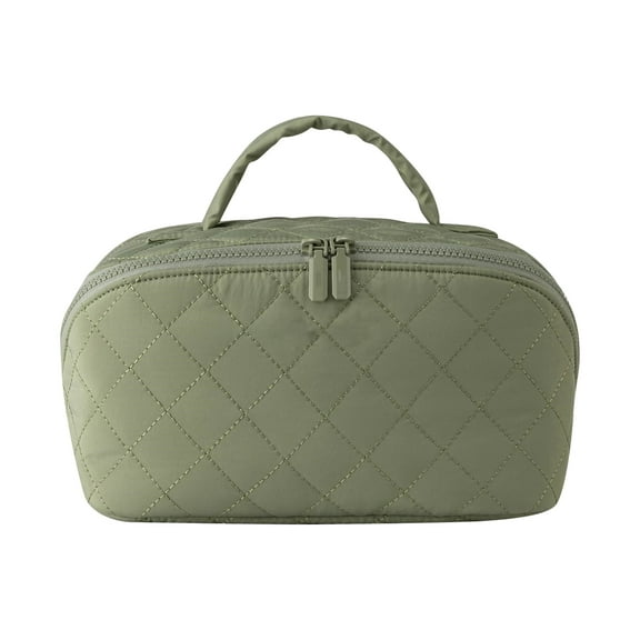 Petition Makeup Bag For Women, Wide Open Lay-Flat Water-Resistant Puffy Padded Organizer With Compartments, Large Capacity Handheld Portable Travel Storage Pouch For Toiletries