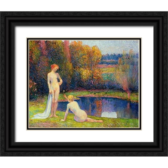 Petitjean, Hippolyte 24x20 Black Ornate Wood Framed with Double Matting Museum Art Print Titled - Les Baigneuses