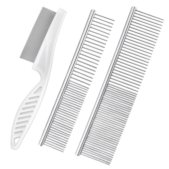 Petizer 3-Piece Pet Grooming Comb Set, All-in-One Dog & Cat Hair Detangling Kit with 7.5" Metal Comb, 6" Detail Comb & Fine Tooth Flea/Tear Stain Remover Comb