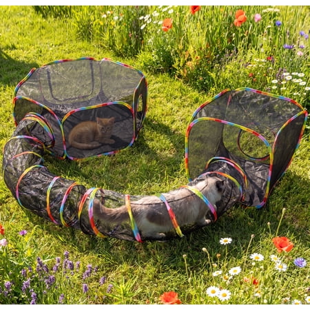 Petizer 3-in-1 Outdoor Cat Enclosure with Large Tent and Tunnel, Portable Pet Playpen for Cats and Small Animals