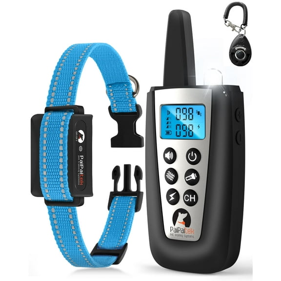 PetJoy Dog Shock Collar for Large Dogs，Dog Training Collar with Remote，Auto Anti Bark Collar with Remote，5 Adjustable Sensitivity,3300ft Range ,Blue