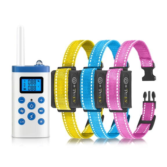 PetJoy 3 Dog Shock Collar for Large Dogs,Dog Training Collar for 3 Dogs,Automatic Bark Collar with Remote,Training Collar with Beep, Vibration ,Shock and Flashlight,Level 1-100, 3600 ft Range