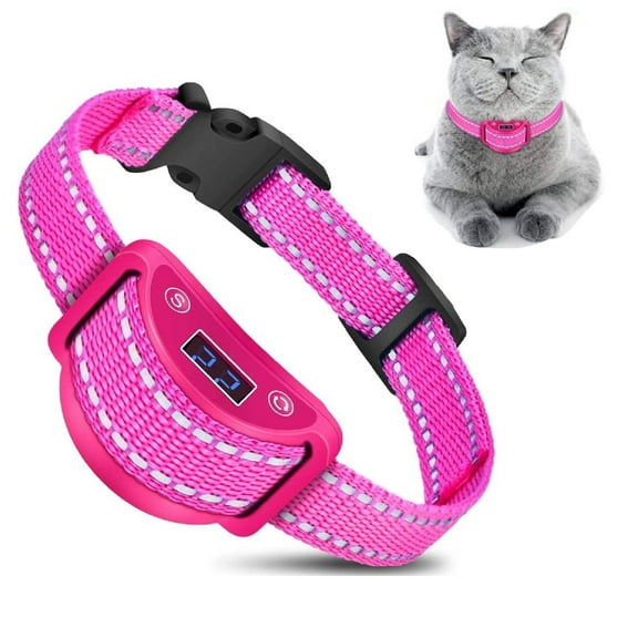 Petjoy Cat Vibrating Collar, Cat Training Collar Vibration No Shock to Auto Stop Meowing, Anti Meow Collar for Cats, 5 Levels of Progressive Training, Waterproof & Rechargeable (Pink)