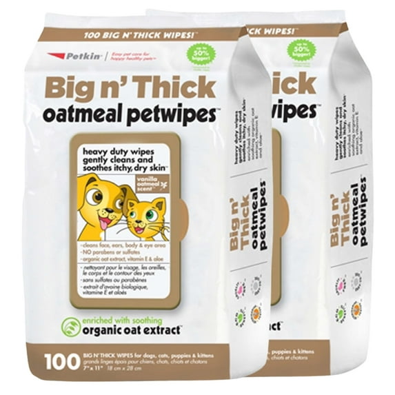 Petkin Big 'n Thick Extra Large Oatmeal Pet Wipes, 200ct