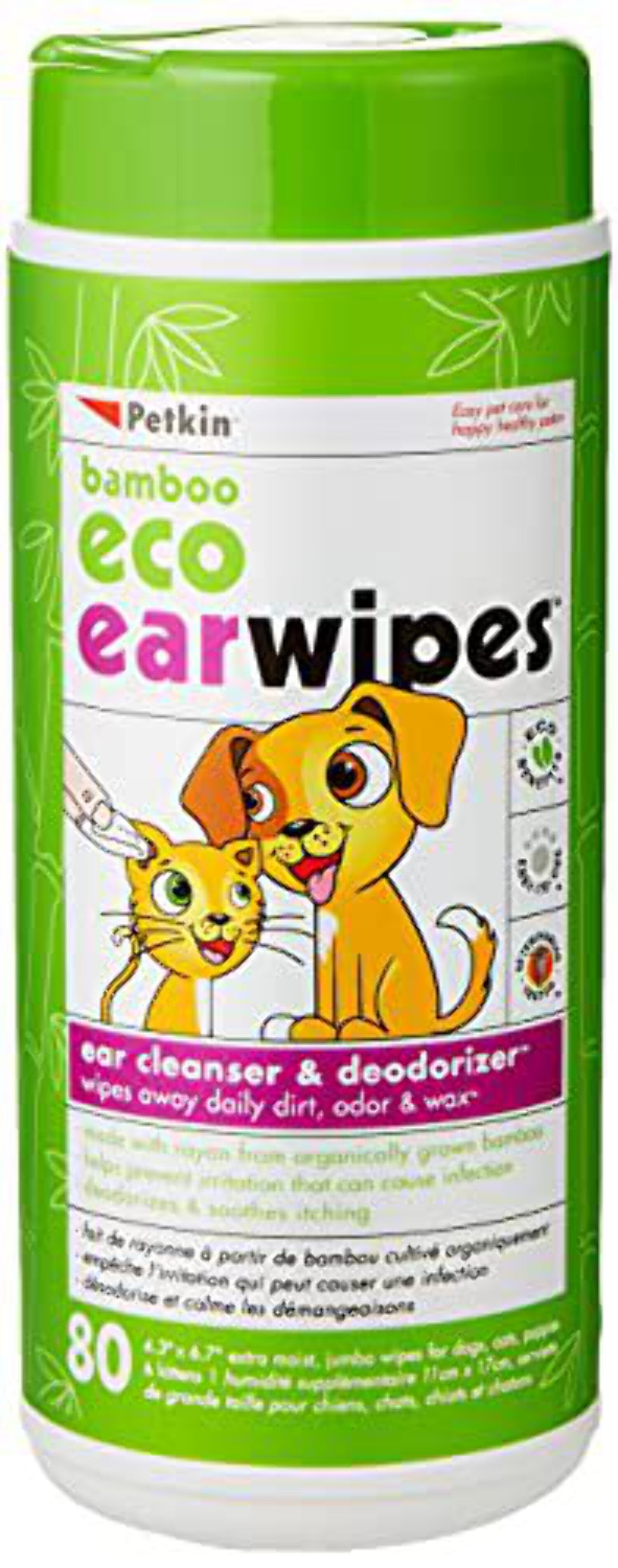 Petkin Eco Ear Wipes For Dogs or Cats 80ct