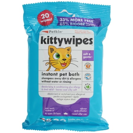 Petkin Kitty Jumbo Size Wipes, 20 Ct Pack. Good for Kittens and Cats