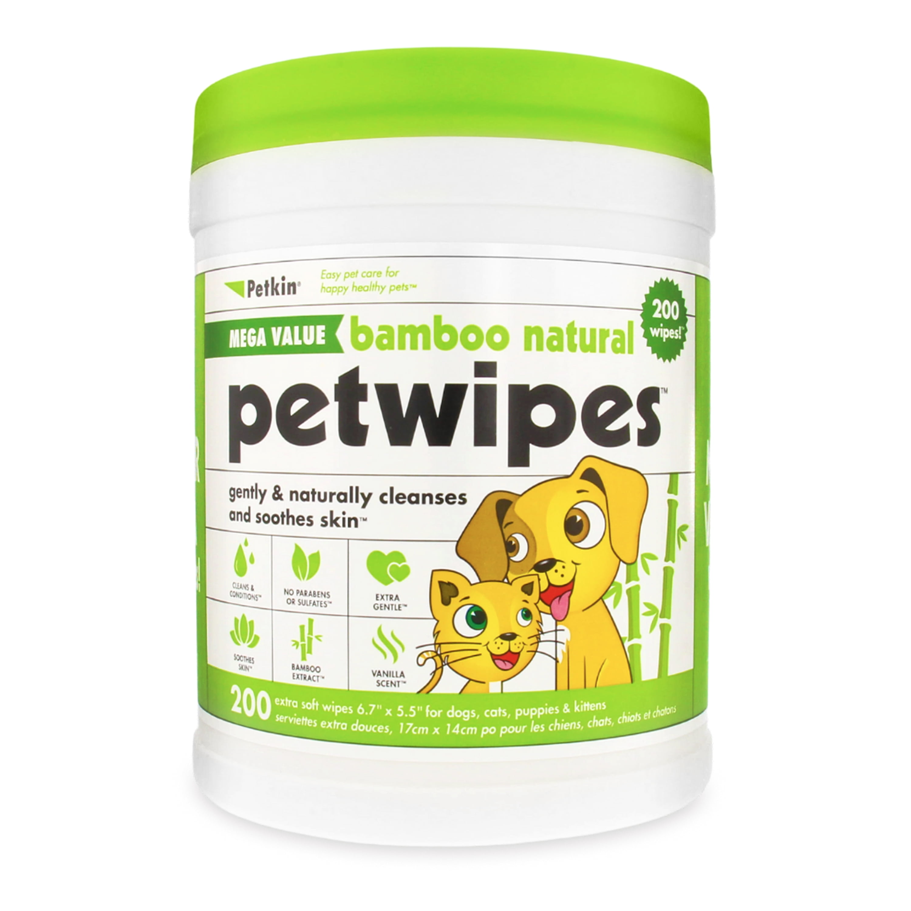 Petkin Mega PetWipes, 200 Wipes Bamboo Pet Wipes for Dogs and Cats For Face, Paws, Ears
