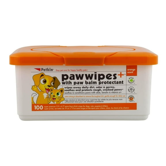 Petkin Paw Wipes Plus, 100 Orange Scented Wipes