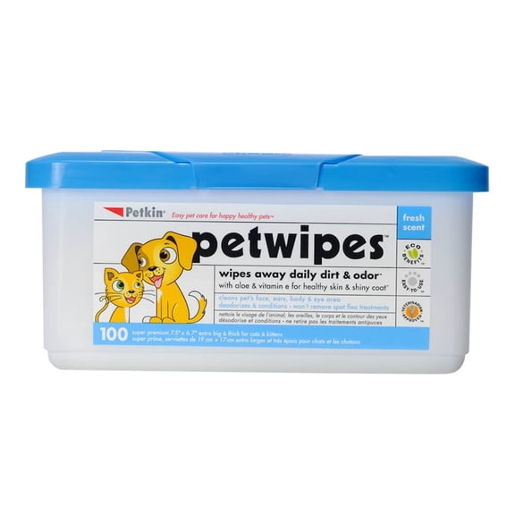 Petkin PetWipes Natural Gentle Dog Grooming Wipes, Deodorizing Fragrance, 100 Count Box