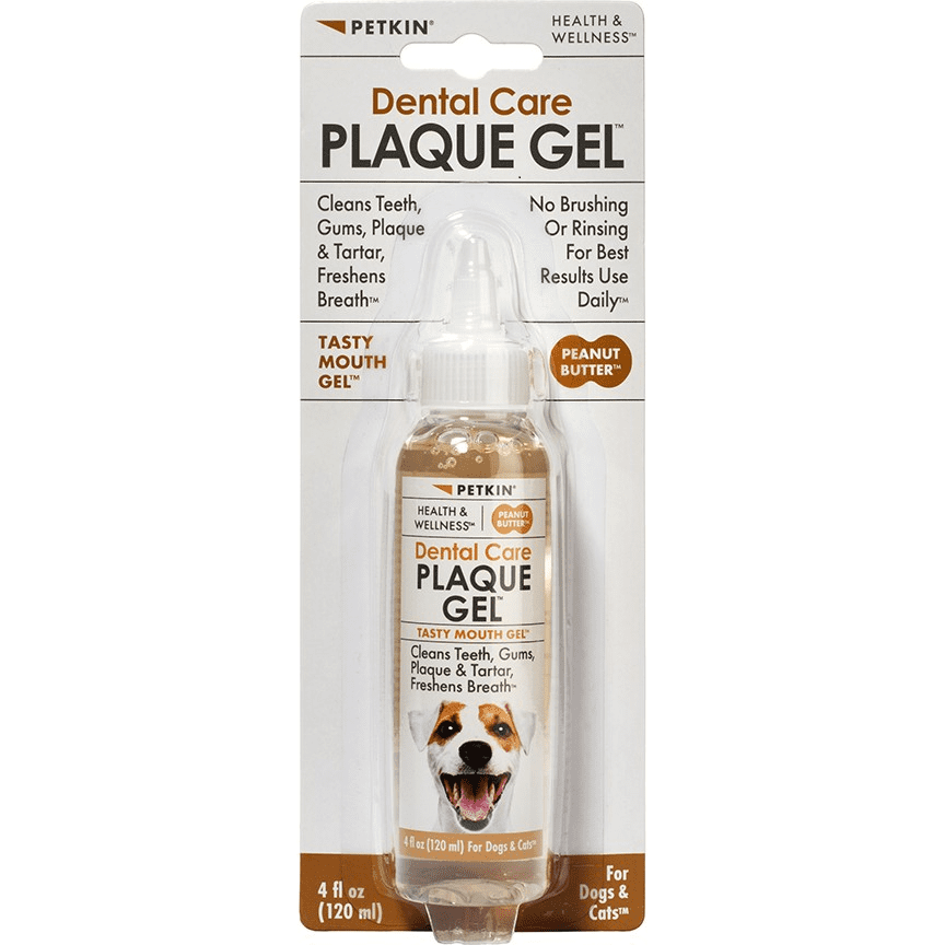 Petkin Plaque Gel No-Rinse Toothpaste for Dogs and Cats, Cleans Teeth Gums Plaque and Tartar, Peanut Butter Flavor 3oz