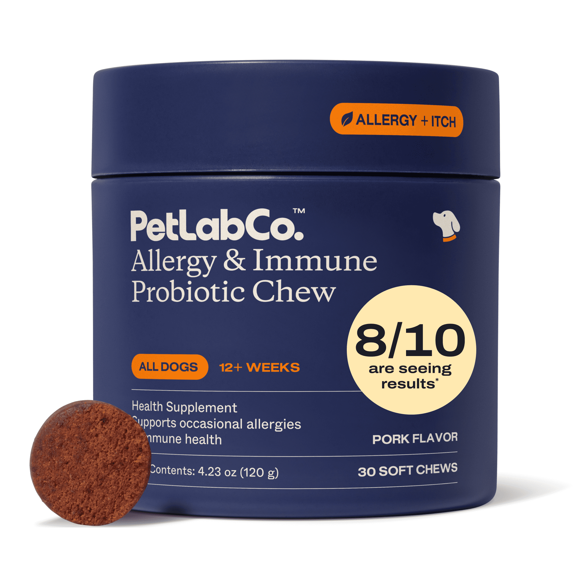 Petlab Co. - Allergy & Immune Probiotic Chew for Dogs – Seasonal Allergy Support - Gut & Digestive Health - Pork Flavor - 30 Soft Chews