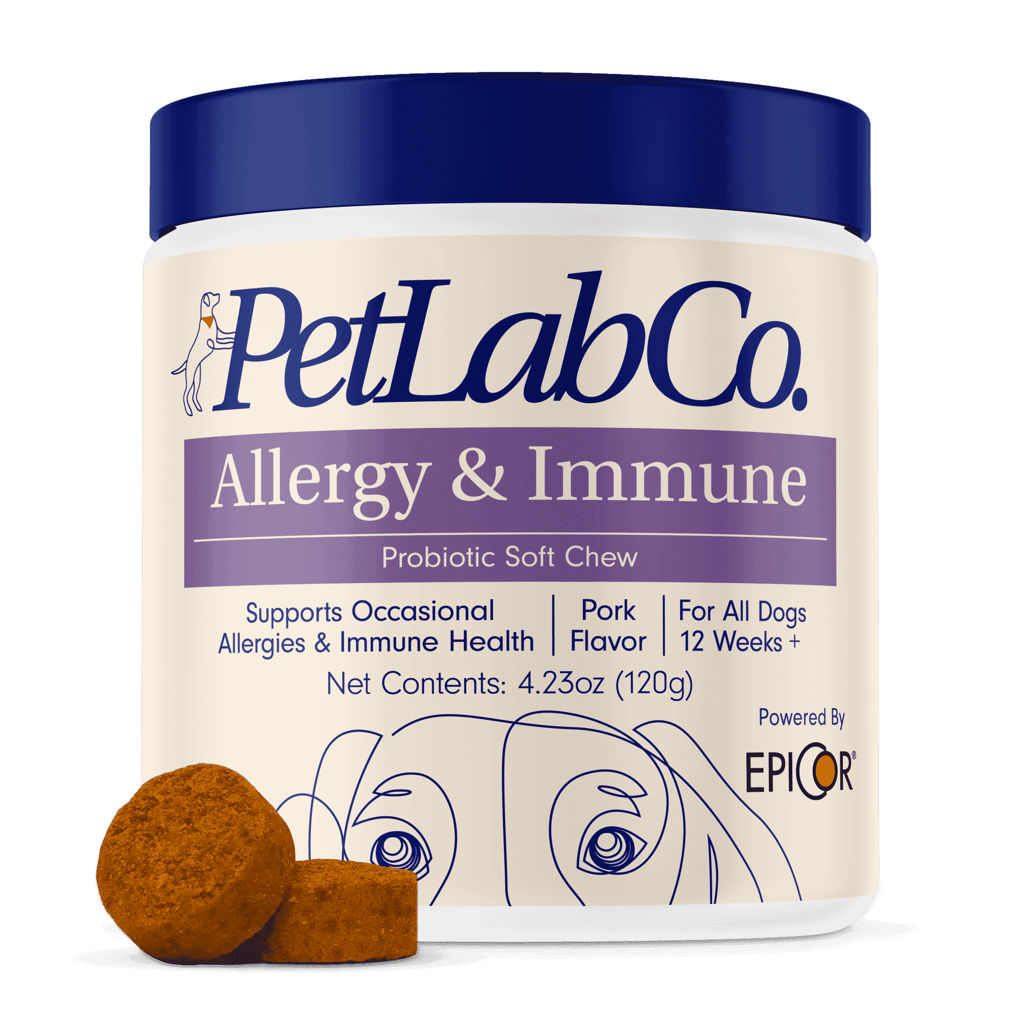 Petlab Co. - Allergy & Immune Probiotic Chew for Dogs  Seasonal Allergy Support - Gut & Digestive Health - Pork Flavor - 30 Soft Chews
