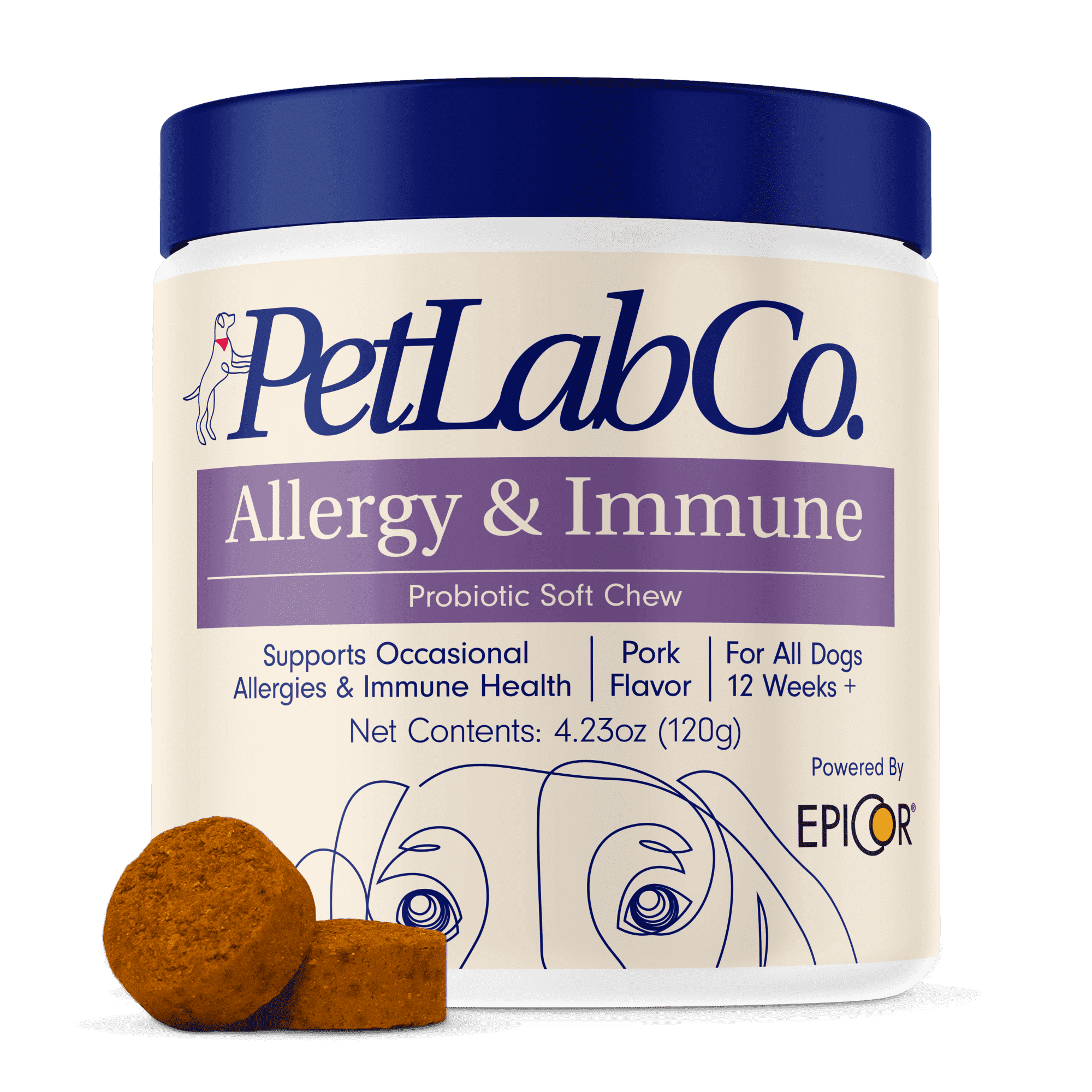 Petlab Co. - Allergy & Immune Probiotic Chew Seasonal Allergy Support - Gut & Digestive Health - Pork Flavor - 30 Soft Chews