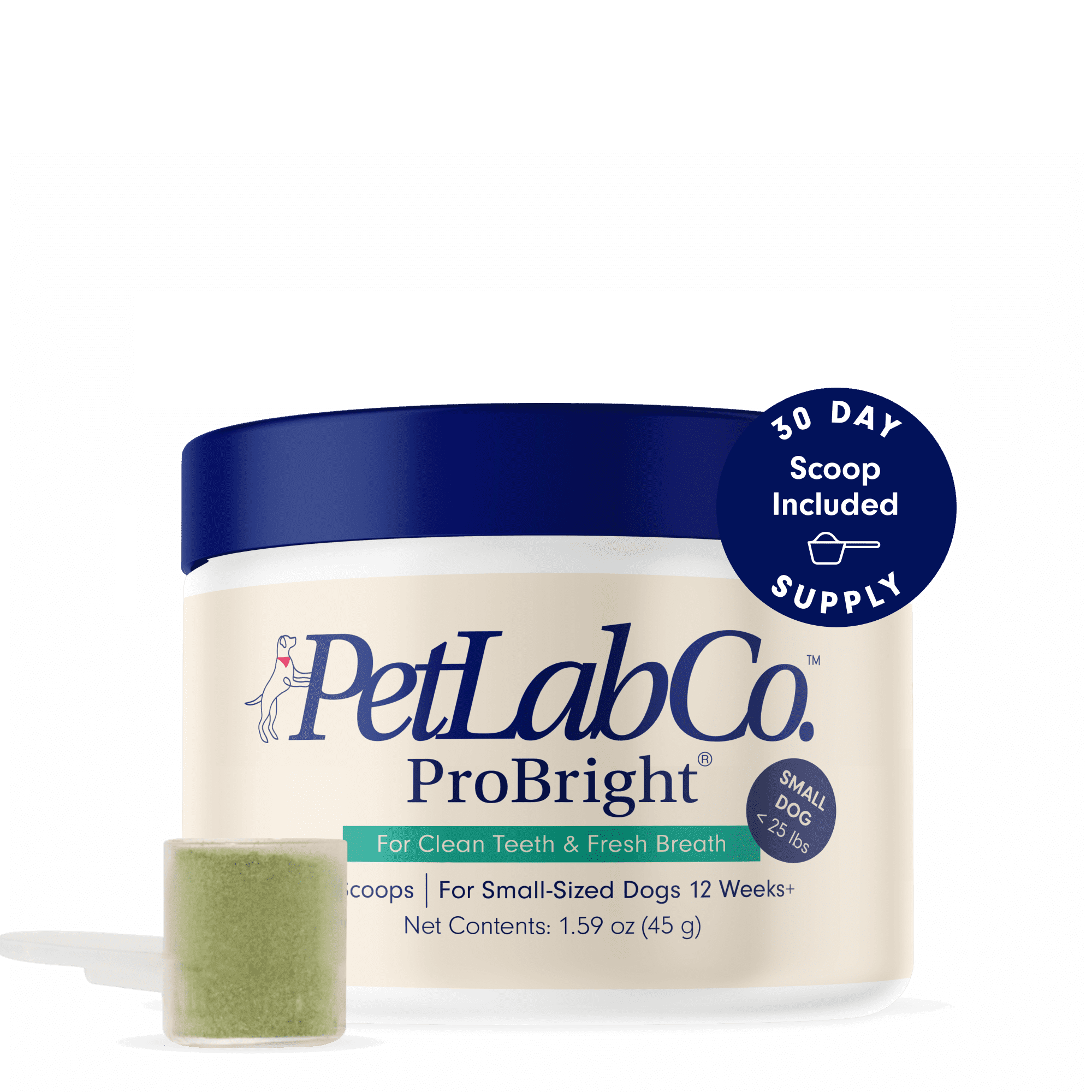 Petlab Co. ProBright Dog Dental Powder Dog Teeth Cleaning Made Easy Targets Tartar Bad Breath Tailored for Small Dogs Scoop Included