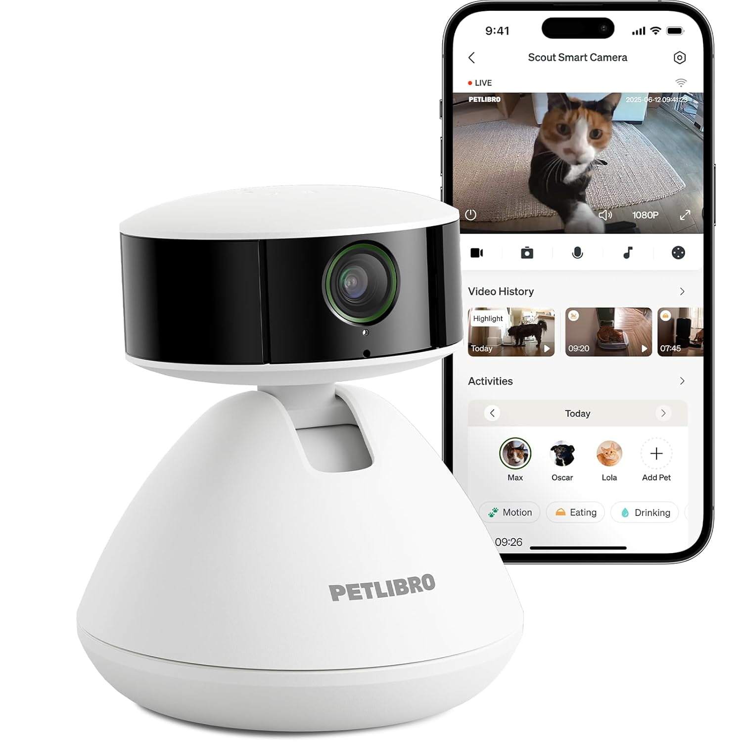 Petlibro AI-Powered Pet Camera Indoor with Phone App for Multi-Pet Recognition, Activity Tracking&Smart Summaries Dog Camera, 360View Cat Camera with Auto Pet Highlights Reels, 2-Way Talk WiFi Cam