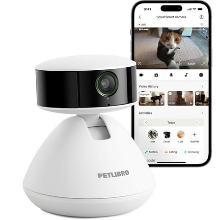 Petlibro AI-Powered Pet Camera Indoor with Phone App for Multi-Pet Recognition, Activity Tracking&Smart Summaries Dog Camera, 360View Cat Camera with Auto Pet Highlights Reels, 2-Way Talk WiFi Cam