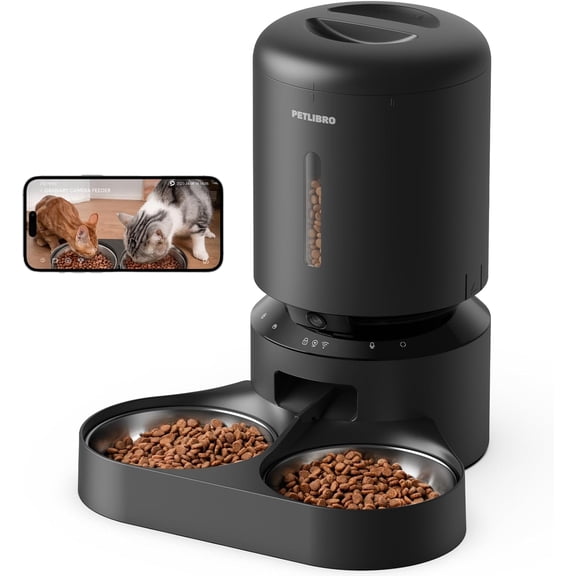 Petlibro Granary Automatic Two Cat with Camera Cat & Dog Feeder, 5-L, Black
