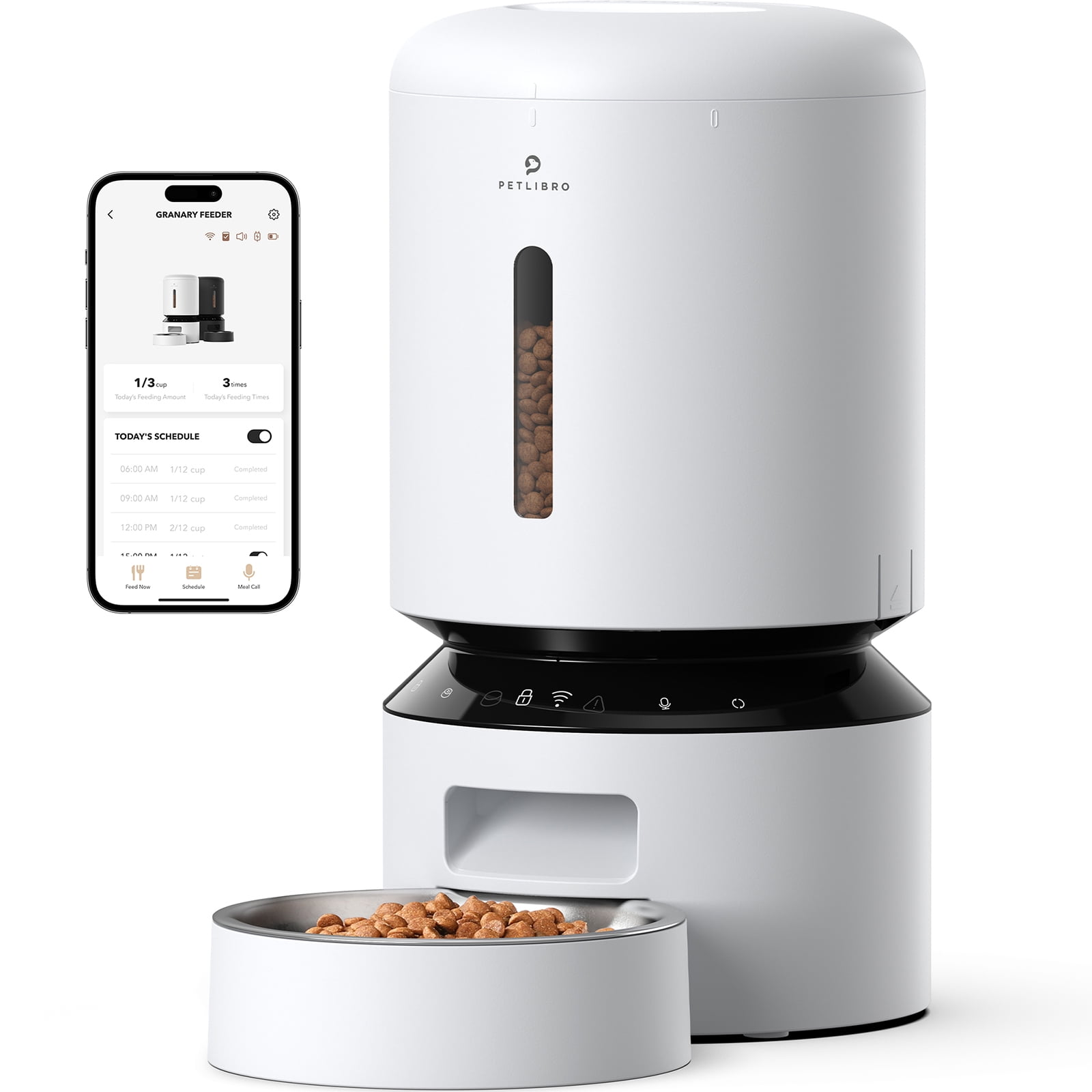 White Stainless Steel WiFi Automatic Pet Feeder with Single Bowl