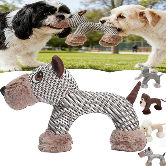 Petlori Dog Toy - Linen Safari Companions & Chomp Champ Dog Toy, Squeaky Dog Chew Toys, Textured Linen Weave That Turns Frantic Chewing into Focused Calm (Dog)