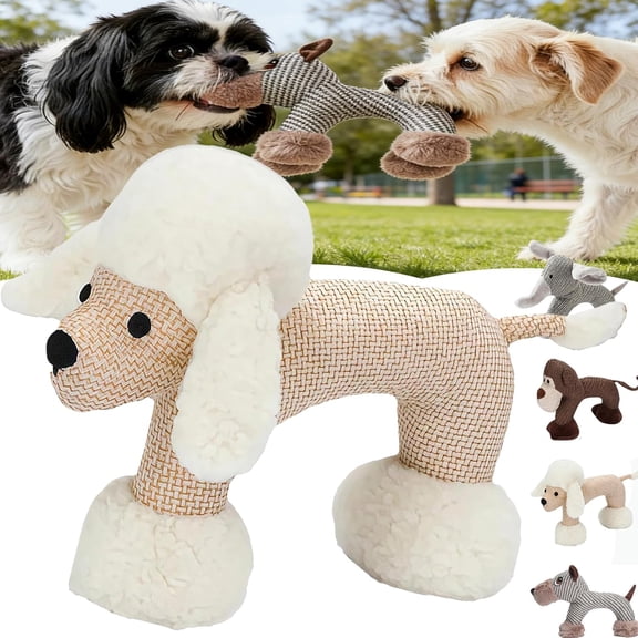 Petlori Dog Toy - Linen Safari Companions & Chomp Champ Dog Toy, Squeaky Dog Chew Toys, Textured Linen Weave That Turns Frantic Chewing into Focused Calm (Sheep)